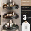 Three layers of elegant black Premium No-Drill Corner Shower Caddy - Thickened ABS Bathroom Storage Shelf with Hooks, Quick Wall Mount Organiser-1