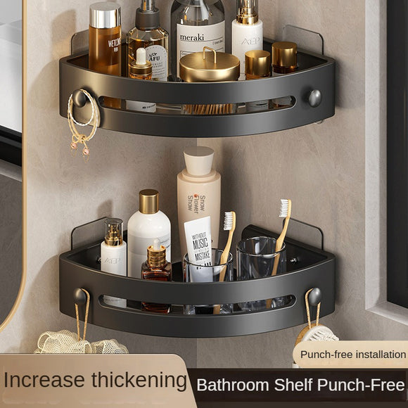 Three layers of gun gray Premium No-Drill Corner Shower Caddy - Thickened ABS Bathroom Storage Shelf with Hooks, Quick Wall Mount Organiser