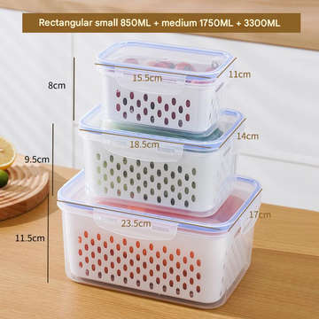 Blue Food-Grade Refrigerator Storage Container Set – Ventilated, Leak-Proof & Microwave-Safe Produce Keeper for Fruits, Vegetables & Meat (3-Piece Set)