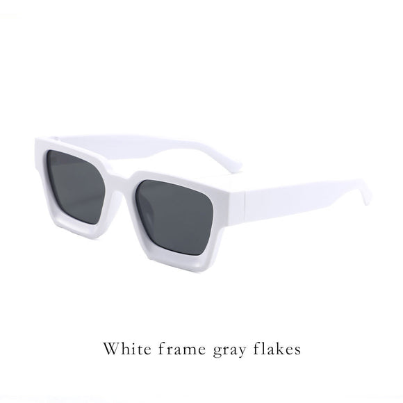 White frame with gray tiles Classic Square Frame Sunglasses - Unisex UV400 Protection, Lightweight & Face-Slimming Design - High Definition Vision Eyewear