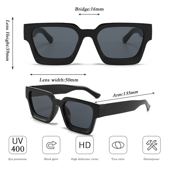 White frame with gray tiles Classic Square Frame Sunglasses - Unisex UV400 Protection, Lightweight & Face-Slimming Design - High Definition Vision Eyewear