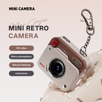 White Retro Mini Digital Camera Keychain - 48MP Portable Pocket Camcorder with 1080p HD Video - 0