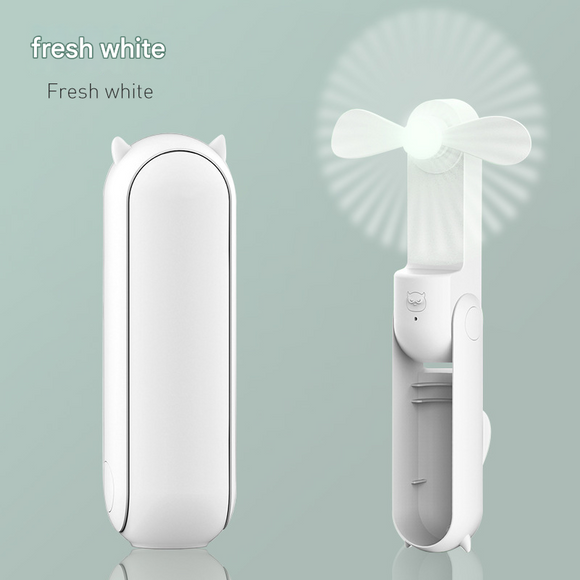 White 2-in-1 Foldable Mini Fan & Power Bank - Ultra-Compact USB Rechargeable Personal Fan