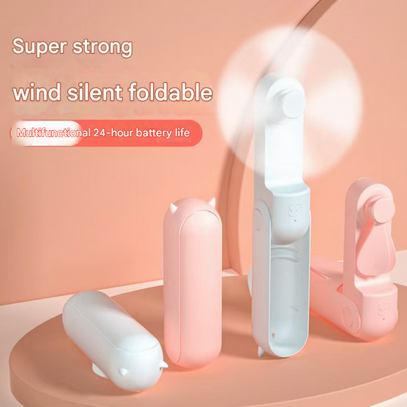 White 2-in-1 Foldable Mini Fan & Power Bank - Ultra-Compact USB Rechargeable Personal Fan