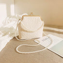 White Elegant Vintage Kiss-Lock Purse with Pearl Straps - Textured Frame Clutch Bag-1