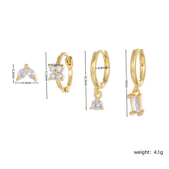Three-piece set Gold Delicate CZ Earring Stacking Set - Huggie Hoops & Studs for Multiple Piercings