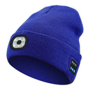 Blue Wireless Bluetooth Beanie Hat with USB Rechargeable LED Headlight - Unisex Knit Cap for Running & Camping-1