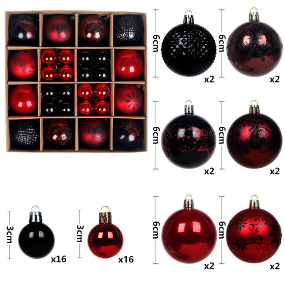 Black and red 44-Piece Assorted Christmas Baubles Set with Elegant Designs in Wooden Gift Box - 3-6cm Decorative Ornaments for Tree, Home & Holiday Display