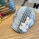 Patchwork Plaid Cotton Cap with Decorative Details(blue)-1