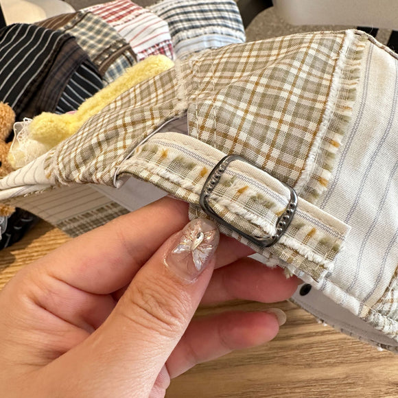 Patchwork Plaid Cotton Cap with Decorative Details(yellow)