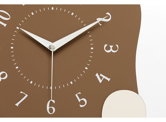 Abstract Modern Wall Clock - Silent Non-Ticking Decorative Clock with Wavy Design & Ceramic Accent(Brown)