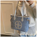 Stylish Large Capacity Tote Bag with PU Leather Trim & Logo Detail(Beige with brown)-3