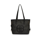 Stylish Large Capacity Tote Bag with PU Leather Trim & Logo Detail(black)-1