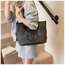 Stylish Large Capacity Tote Bag with PU Leather Trim & Logo Detail(Blue and Brown)-5