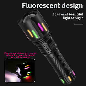 30W High Brightness LED Flashlight with Digital Display & Fluorescent Design - USB Rechargeable, 800-1200M Range(black+One 18650 battery) - 0