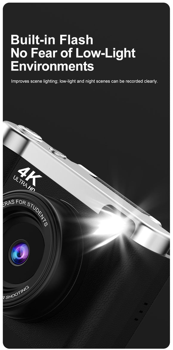 4K Ultra HD Digital Camera - 75MP, 2.8-inch Rotatable Screen, Auto Focus & Built-in Flash(white)
