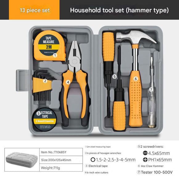 13-Piece Essential Household Tool Kit - Compact Home Repair & DIY Set with Storage Case(yellow)