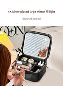 Travel Makeup Case with LED Lighted Mirror - Adjustable Dividers & Brush Holder(black)-4