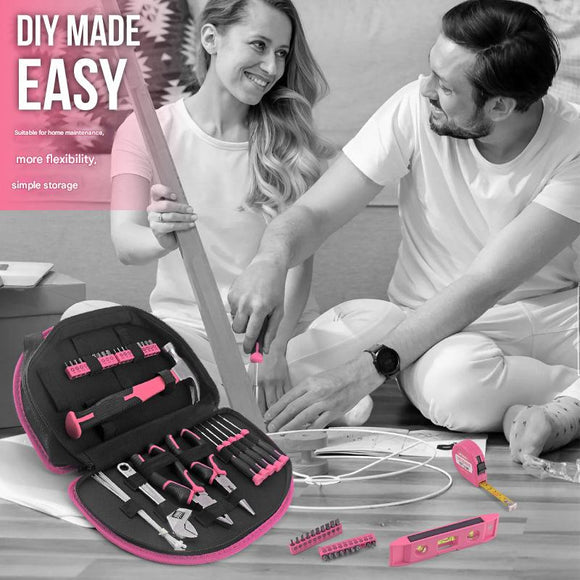 63-Piece Essential Home Repair Tool Kit with Portable Zipper Case(pink)