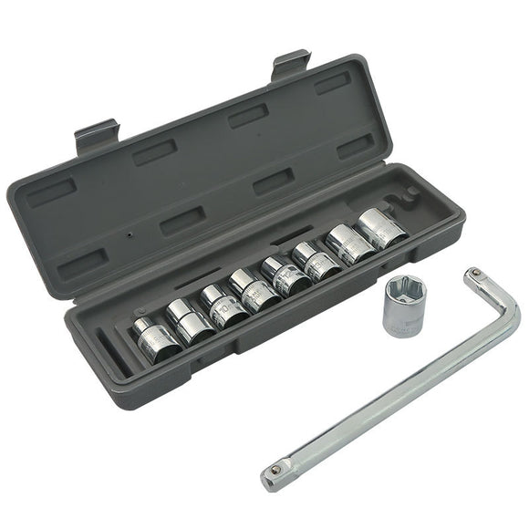Two 10-piece L-shaped socket wrench sets - 1/2" drive chrome vanadium steel with metric sockets and housings(gray)
