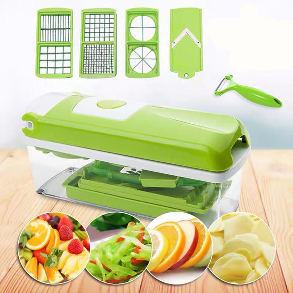 Multi-Functional Vegetable Chopper & Slicer Set - Dicer, Grater with Food Container & Peeler(green)