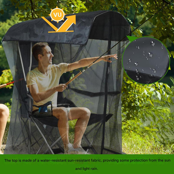 Portable Outdoor Chair Cover with Mosquito Net & Sun Canopy - UV & Water-Resistant Shelter for Camping & Fishing(black 205*125*205CM)(not including stand)
