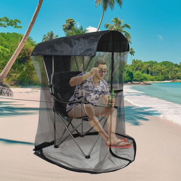Portable Outdoor Chair Cover with Mosquito Net & Sun Canopy - UV & Water-Resistant Shelter for Camping & Fishing(black 205*125*205CM)(not including stand)