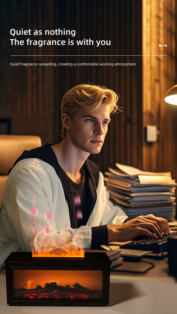 Fireplace Flame Effect Aroma Diffuser & Humidifier with 7-Colour Light, Timer & Remote Control(black)