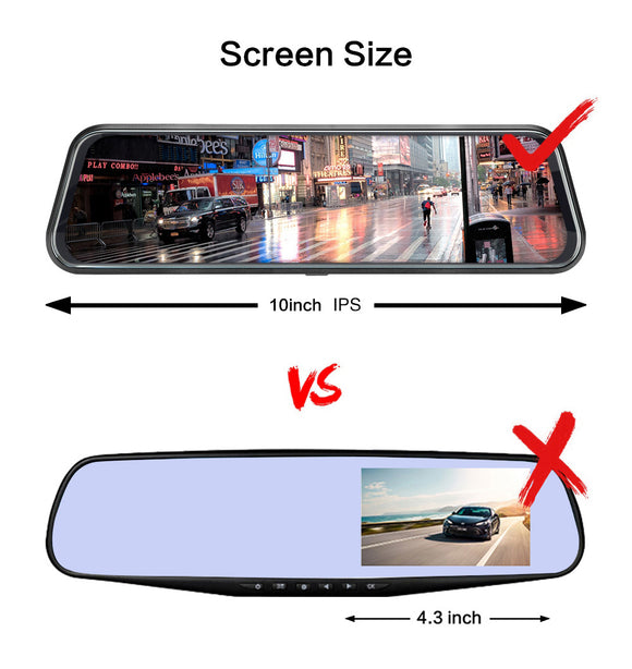 10-Inch Dual Lens Dash Cam Mirror - 1080P FHD Touch Screen Car DVR with Rear Camera, Night Vision & G-Sensor(black)