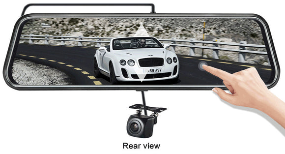 10-Inch Dual Lens Dash Cam Mirror - 1080P FHD Touch Screen Car DVR with Rear Camera, Night Vision & G-Sensor(black)