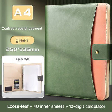 A4 PU Leather Business Portfolio with Ring Binder, Calculator & 40 Sleeves(green)