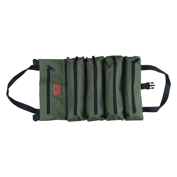 Heavy-Duty Canvas Tool Roll Up Bag & Organizer Tote - Multi-Pocket Wrench & Tool Pouch(Khaki)