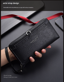 Black Classic Long Zipper Wallet Clutch - Large Capacity PU Leather Phone & Card Holder with Wrist Strap-7