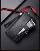 Brown Classic Long Zipper Wallet Clutch - Large Capacity PU Leather Phone & Card Holder with Wrist Strap-4