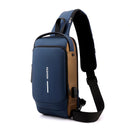 Blue and Brown Men's Anti-Theft Crossbody Sling Bag with USB Charging Port & Combination Lock-1