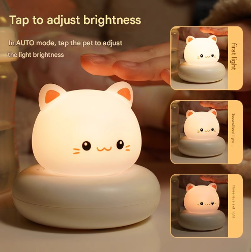 Pink Bunny Cute Animal LED Night Light - Rechargeable Silicone Nursery Lamp with Tap Control, Dimmable Bedside Light for Kids