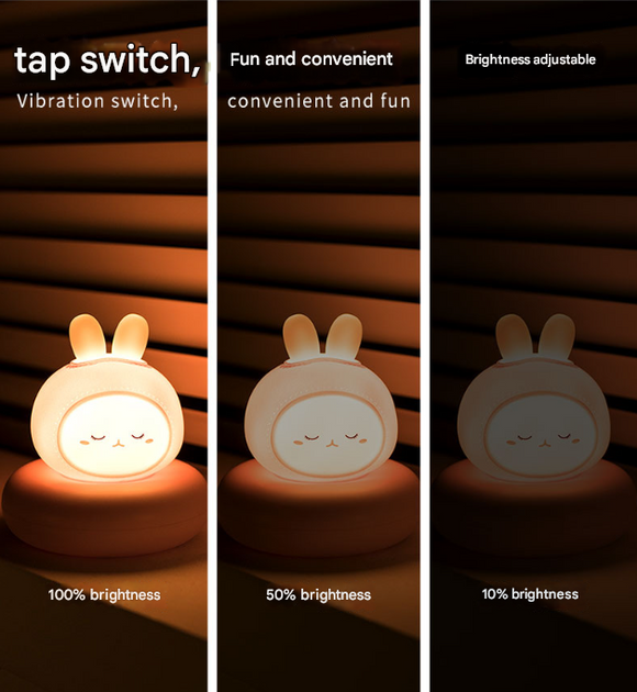 White Cat Cute Animal LED Night Light - Rechargeable Silicone Nursery Lamp with Tap Control, Dimmable Bedside Light for Kids