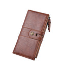 Brown Men's Vintage PU Leather Long Wallet - High Capacity Dual Zipper Clutch with Phone & Card Slots-1