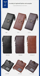 Brown Men's Vintage PU Leather Long Wallet - High Capacity Dual Zipper Clutch with Phone & Card Slots-3