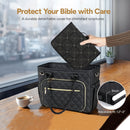 Beige Elegant Quilted Bible Cover - Protective Book Case with Carry Handle-6