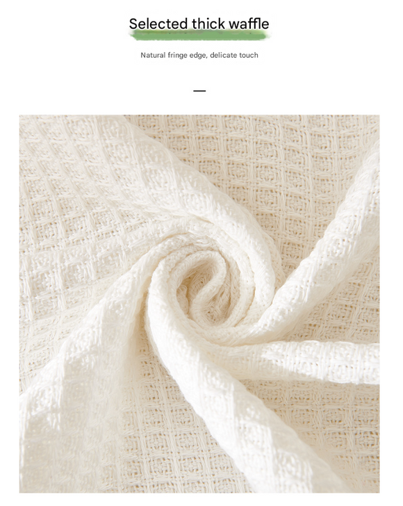 Black and white Ball Pattern Soft Waffle Weave Throw Blanket - Boho Style Cotton Blend Sofa Cover with Fringe 180x340cm