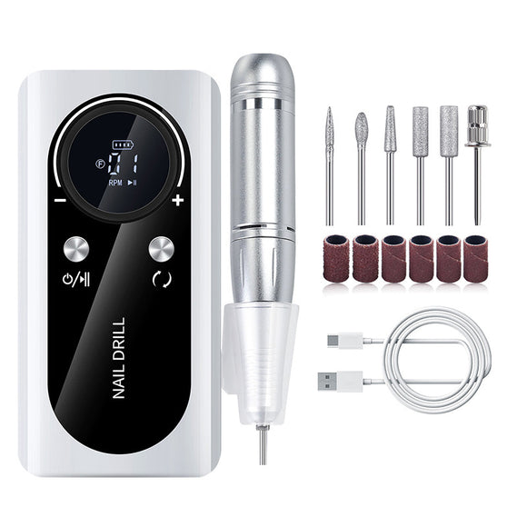 White Professional Rechargeable Nail Drill Machine - 45000RPM Portable E-File Kit for Acrylic, Gel, Polishing & Manicure