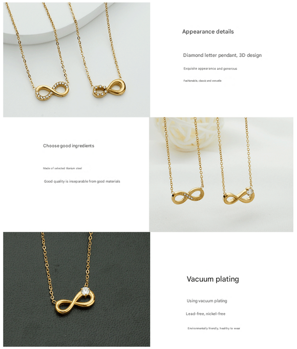 Style 3 Gold Infinity Necklace for Women - Dainty Titanium Steel Pendant with Sparkling Cubic Zirconia