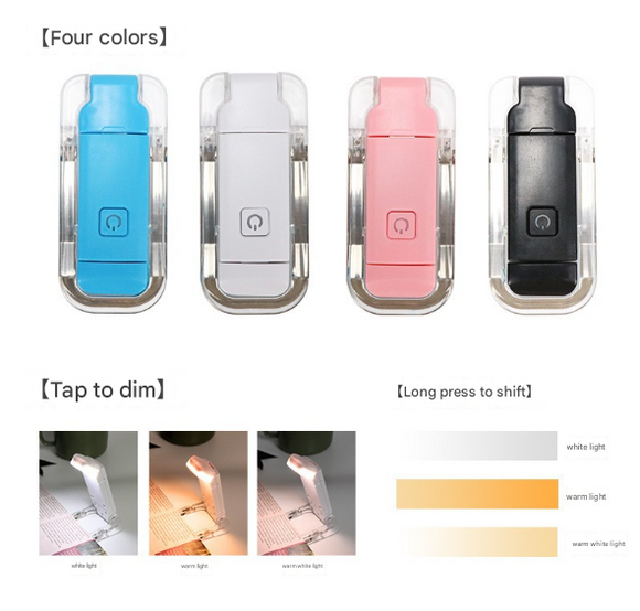 2 Pcs Pink USB Rechargeable Clip-on LED Book Light - 3 Color Modes & Dimmable Brightness for Eye-Caring Reading