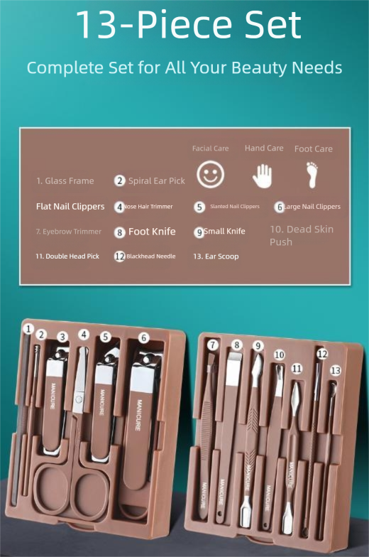 Pink Premium 13-in-1 Manicure & Grooming Kit - Professional Carbon Steel Pedicure Set with Dual-Drawer Case & Mirror