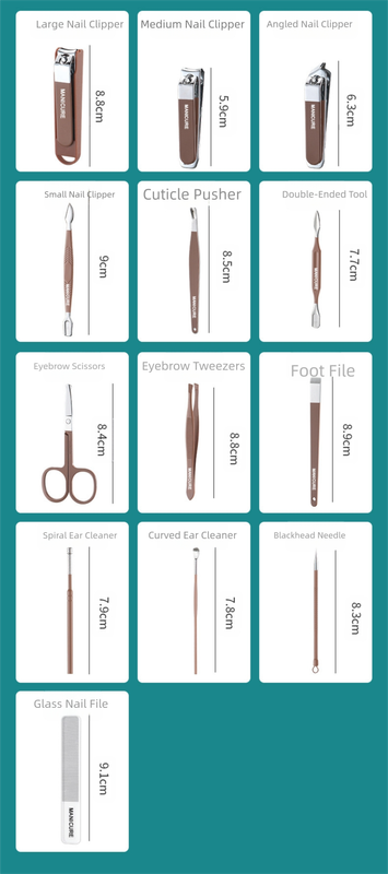 Green Premium 13-in-1 Manicure & Grooming Kit - Professional Carbon Steel Pedicure Set with Dual-Drawer Case & Mirror