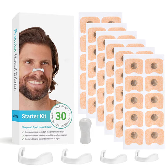 White Square Anti-snoring Patch Set (30 Pairs of patches) Magnetic Nasal Dilator Kit for Snoring Relief - Reusable Multi-Size Sleep & Sport Breathing Aid