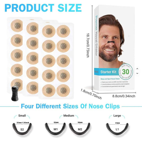 White Square Anti-snoring Patch Set (30 Pairs of patches) Magnetic Nasal Dilator Kit for Snoring Relief - Reusable Multi-Size Sleep & Sport Breathing Aid