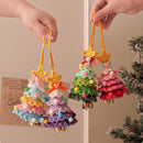2 Pcs Style A Yellow and Pink Handmade Crochet Christmas Tree Ornament - Festive Hanging Decoration with Jingle Bell-2