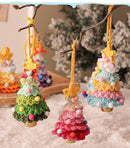 2 Pcs Style C Yellow and Green Handmade Crochet Christmas Tree Ornament - Festive Hanging Decoration with Jingle Bell-5